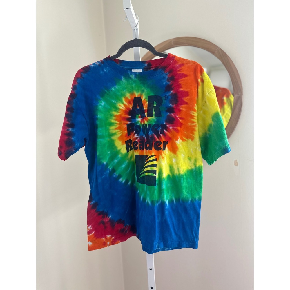 AR Power Reader Tie Dye Anvil T-Shirt Mens Medium Rainbow Spiral‎ Cotton Graphic